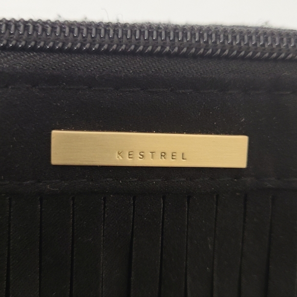 KESTREL Black Faux Suede Fringe Accessory Clutch Bag with Wristlet Strap - Picture 2 of 15